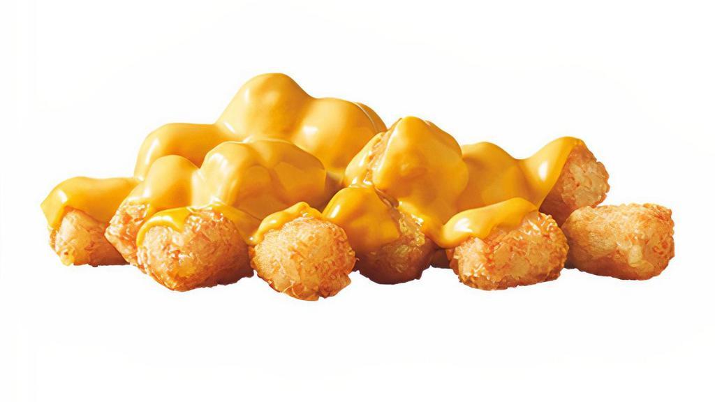 Cheese Tots · Crispy, golden brown tots smothered with warm American cheese. Get 'em with your combo or on their own!