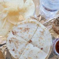 Kid'S Quesadilla Combo · Kids Combos (12 & Under Only). Served with Fresh Chips, Chocolate Chip Cookie and Bottle of ...