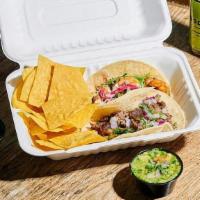 Taco Box · Includes 2 Tacos, Chips, Salsa, Guacamole