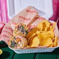 Burrito Box · 1 Burrito - Black Beans, Mexican Rice, Guacamole, Oaxaca, Red Onions, Cilantro, Red Chili Cr...