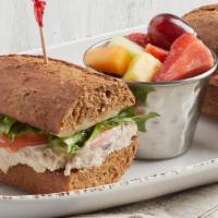 Chicken Salad · Scratch-made chicken salad made with grapes, pecans and red onions, with lettuce, tomatoes, ...