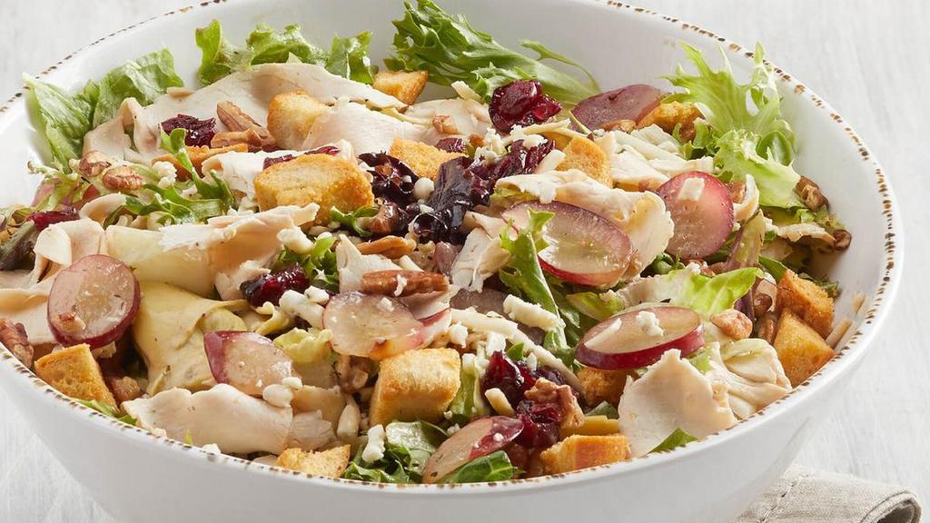 Newk'S Favorite (P) · All-natural chicken, mixed greens, grapes, pecans, artichoke hearts, dried cranberries, Gorgonzola, croutons. Served with Sherry Vinaigrette dressing. Adds 260 cal (N)