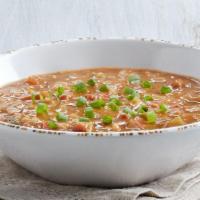 Chicken & Sausage Gumbo · A spicy Cajun style soup with chicken, smoked sausage, rice, tomatoes, onions, bell peppers ...