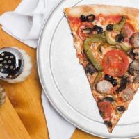 The Cuse · Siracusa’s specialties. Loaded with meats and vegetables; pepperoni, sausage, peppers, mushr...
