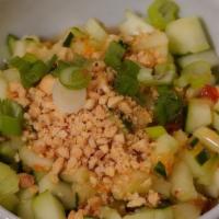 Cucumber Salad · Diced cucumbers with sweet chili sauce and crushed peanuts.