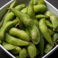 Edamame · Lightly salted boiled soybeans. Vegetarian and gluten free.