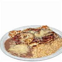 Pollo Mesquite · Two chicken breast cooked with bacon and pineapple, covered with shredded cheese served with...