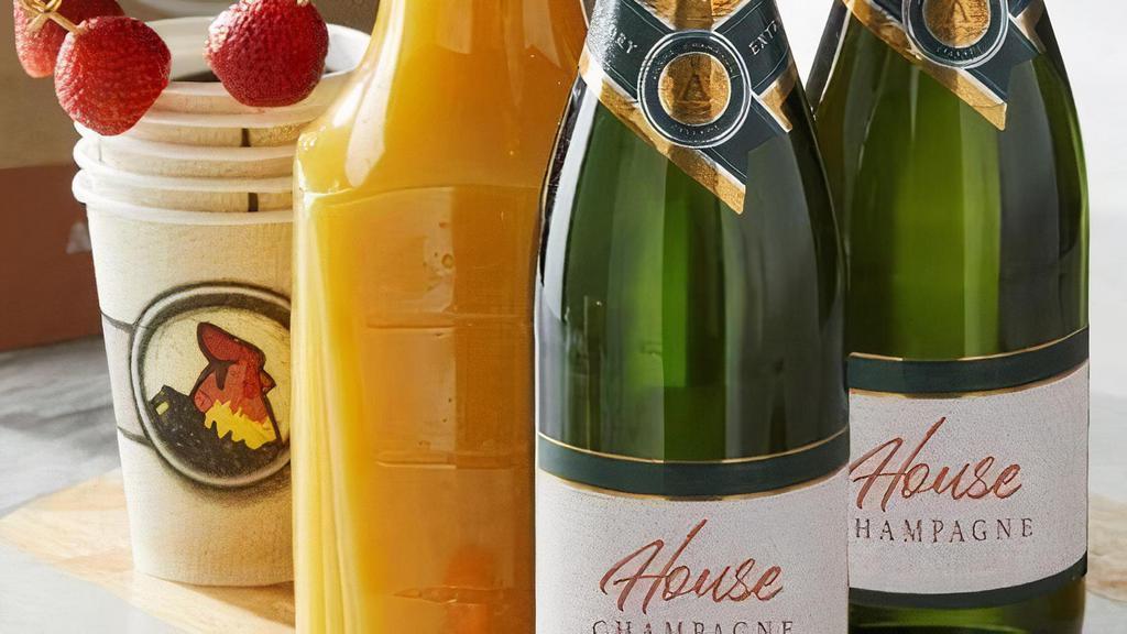 Make-It-Yourself Mimosa Kit With Wycliffe, 750Ml Champagne (9.5% Abv) · 2 Bottles of Bubbles, 1 bottle of your choice juice (Apple, Cranberry Cocktail or Orange), strawberry garnishes and 4 to-go cups. Food purchase required.