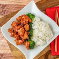 Sesame Chicken · All entrées will be served with steamed rice (fried rice for an additional charge); bread, w...