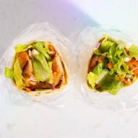 Buffalo Chicken Wrap · Buffalo Chicken, Romaine Lettuce, Red Onions, Blue Cheese Dressing, Flour Wrap