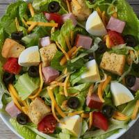 Gourmet Chef With Deli Turkey · romaine & iceberg greens, plum tomatoes, egg, black olives, cheddar cheese, deli style turke...