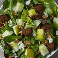 Ody'S Toss · baby leaf & romaine greens, pears, walnuts, cucumbers, blue cheese, Ginger dressing & pumper...