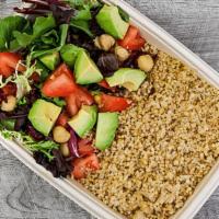 The Gardener With Organic Quinoa · baby leaf, avocado, plum tomatoes, garbanzo beans, cranberries & Olive vinaigrette