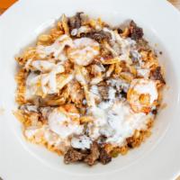 Loco Rice · Grilled chicken, steak, and shrimp served over a bed of rice topped with cheese dip. 

Consu...