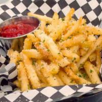 Garlic Parmesan Fries · Grated garlic and parmesan cheese tossed with french fries.
