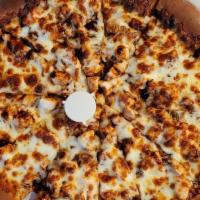 Barbeque Chicken Pizza · Diced grilled chicken, onions, bacon and barbeque sauce covered with mozzarella cheese.