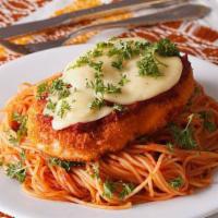 Veal Parmesan · Breaded veal topped with marinara sauce and melted mozzarella cheese.