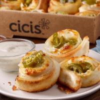 Jalapeño Poppers · Fresh dough brushed with garlic butter, rolled with jalapeños and 100% real cheese, then bak...