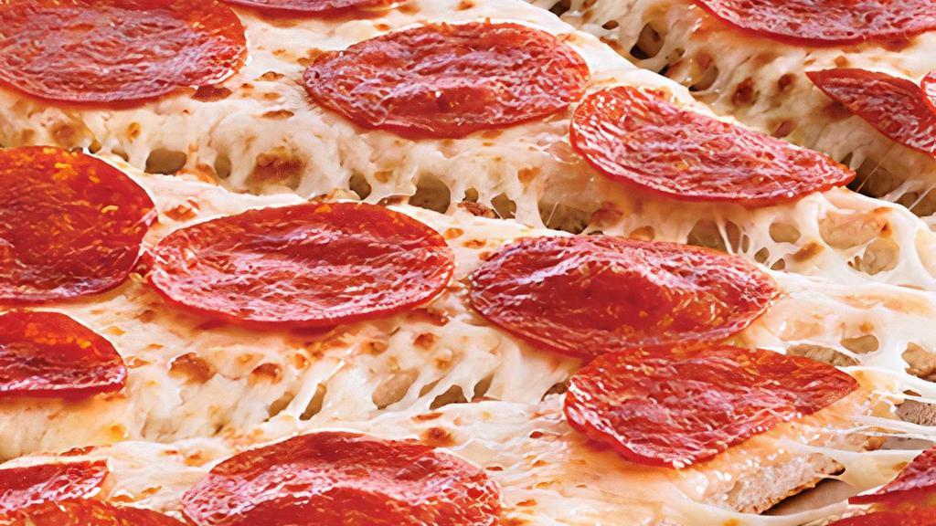 Zesty Pepperoni · Traditional crust brushed with garlic butter and topped with Zesty Parmesan Ranch sauce, 100% real cheese and pepperoni. . Medium and Large: 10 slices. Giant, Deep Dish, Flatbread, and Stuffed Crust: 12 slices.  *Calories listed are by slice