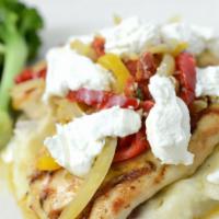 Grilled Chicken · Mesquite grilled chicken, goat cheese and fennel peperonata topping, sweet red wine reductio...