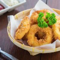 Fried Calamari · 15 pieces of perfectly cooked calamari, served battered and fried to a golden crisp.