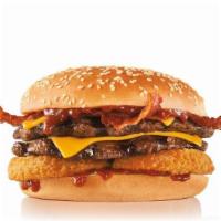 Double Western Bacon Cheeseburger®  · Two charbroiled all-beef patty, two strips of bacon,  American cheese, two crispy onion ring...
