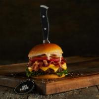 Chef'S Bacon Cheeseburger · Black Angus ground beef burger on a brioche bun topped with cheddar, bacon, lettuce, tomatoe...