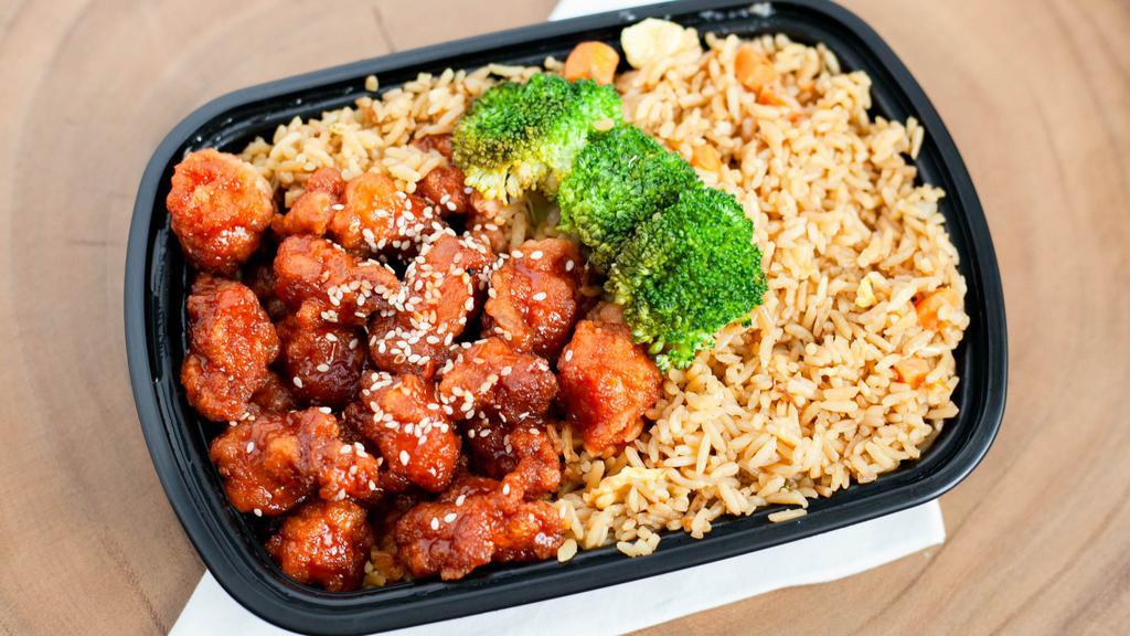 Kids Honey Sesame Chicken · Served with fried or steamed white rice.