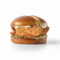 Crispy Chicken Sandwich · *sandwich only*. Fried chicken breast with fresh pickles & ranch mayo on a toasted brioche b...