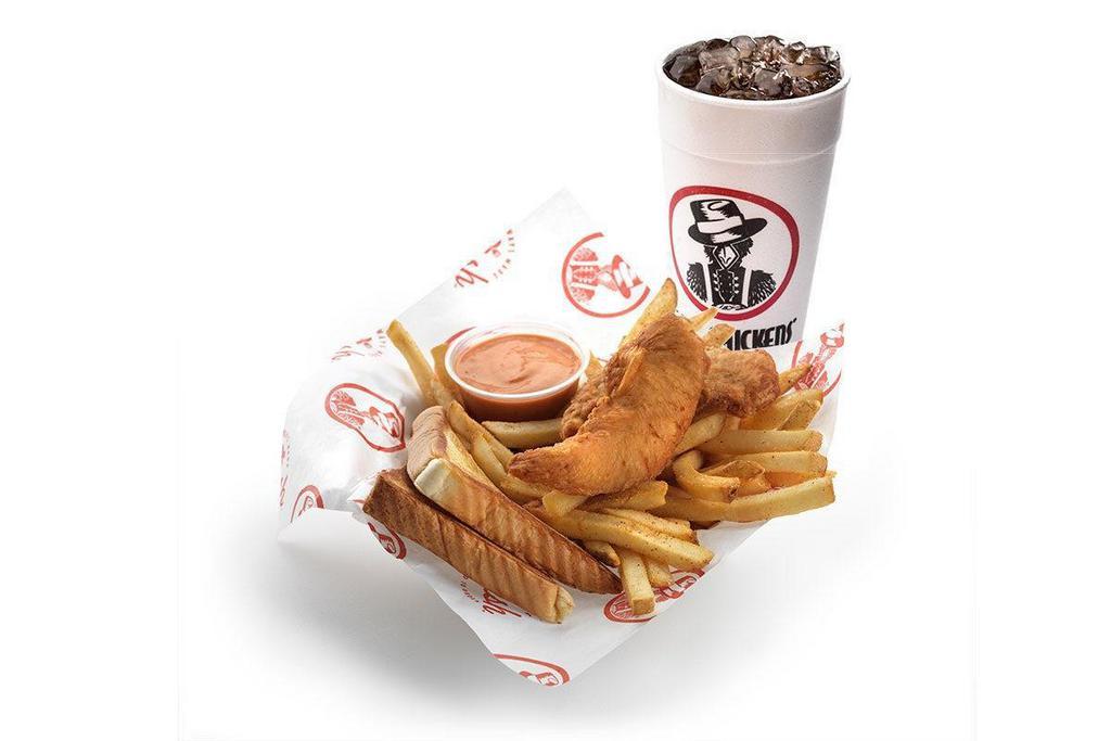 Kids Tender Meal  · 2 tenders fried or grilled served with Texas toast, fries or applesauce, 1 dipping sauce and a drink.