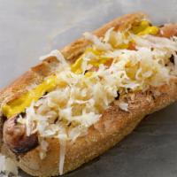 Kraut Dog · Hot dog topped with sauerkraut and served on a fluffy bun.