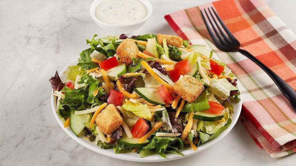 Side Garden Salad · A light bite made with a bed of lettuce, tomatoes, cucumbers, cheddar-jack cheese and your choice of dressing.