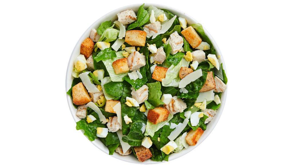 Chicken Caesar Salad · Our Grilled Chicken Caesar comes recommended with a base of Romaine/Iceberg Blend. It is served with Grilled Chicken, Sliced Egg, Parmesan Cheese and House-made Croutons. We recommend our Classic Caesar dressing. All dressings will be served on the side.