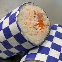 All The Way Roll · Sushi rice, Tuna, Salmon, Crab salad, Cucumber, Masago, Avocado, Sesame seeds, Fried Garlic ...