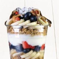 Grain And Berry Parfait · Organic Granola, Vanilla Yogurt, Banana, Strawberries, Blueberries, Nutella, Peanut Butter, ...