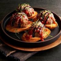 Mama’S Meatball Crostini · Our very own Italian style meatballs made with beef, pork, herbs, ricotta and Romano cheeses...