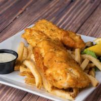 Beer Battered Fish N' Chips · Deep fried north atlantic cod served with tartar sauce on a'bed of ford's signature  fries.