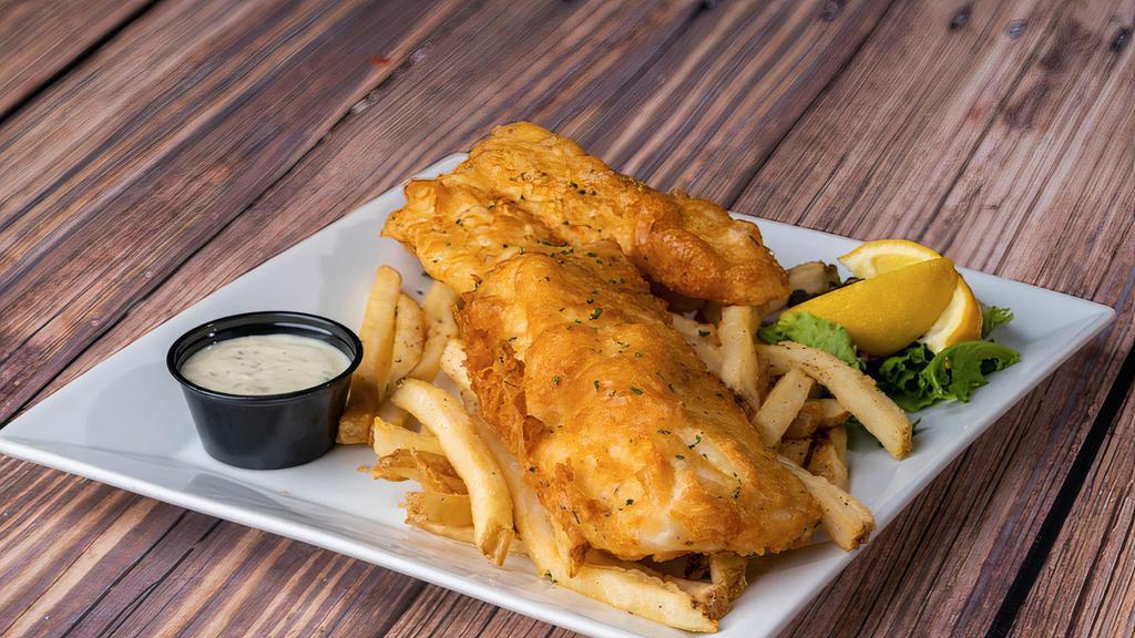 Beer Battered Fish N' Chips · Deep fried north atlantic cod served with tartar sauce on a'bed of ford's signature  fries.