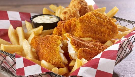 2 Pc Catfish & Fries · Two of our classic, hand-breaded, southern-style catfish fillets served with fries & two hush puppies.