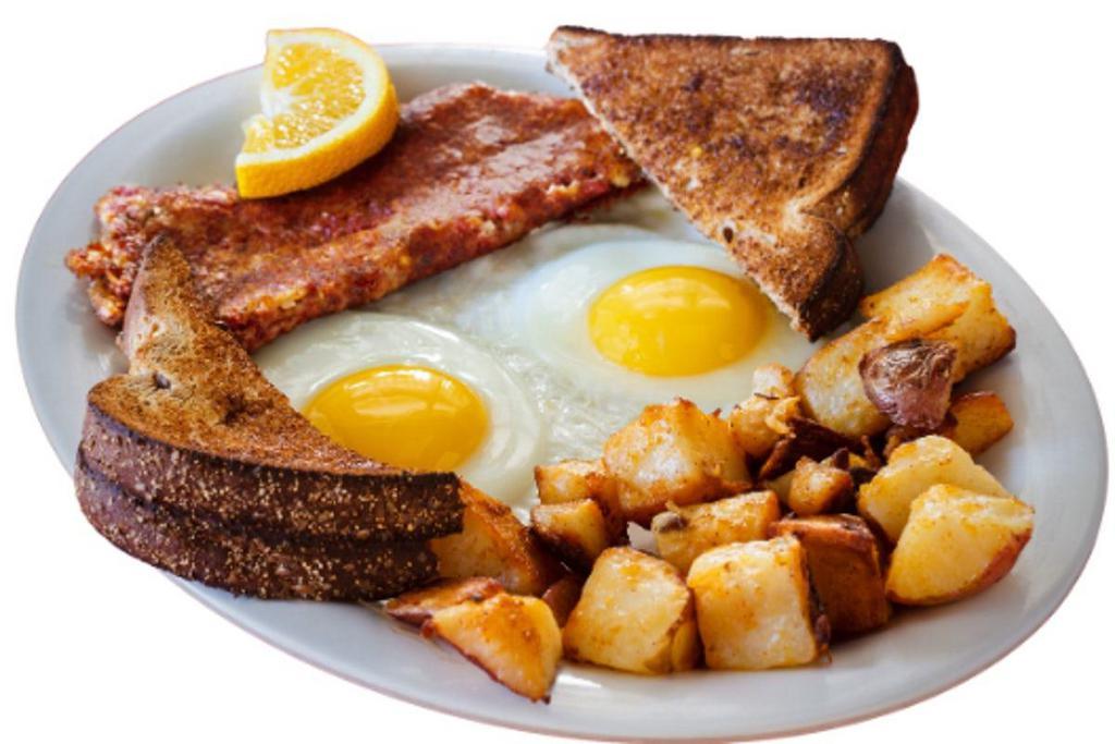 Founder'S Hash & Eggs · Eggs* and founder’s recipe hash, with choice of home fries or grits and toast.
