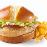 Grilled Chicken Sandwich · Fresh, never frozen grilled chicken fillet topped with tomato, lettuce, and mayo. Add large ...