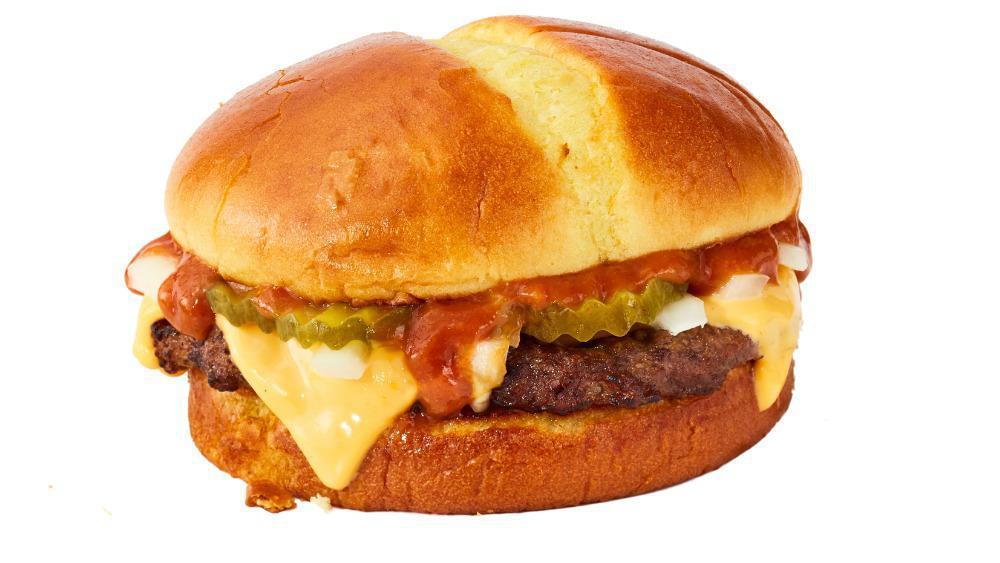 Cheeseburger · A juicy beef patty piled up with onions, pickles, a slice of American cheese and Jack's secret sauce on a toasted premium artisan bun.