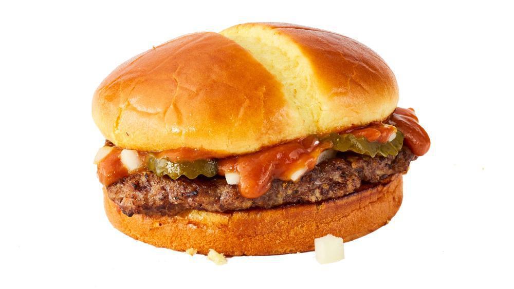 Hamburger · A juicy beef patty piled up with onions, pickles, and Jack's secret sauce on a toasted premium artisan bun.