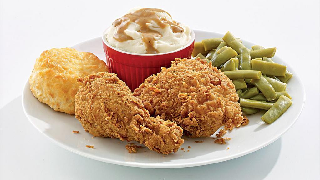 Fried Chicken Dinner (2Pc.) · Two pieces of Jack’s famous fresh, never frozen, hand-battered, and breaded fried chicken. Served with your choice of two signature southern sides and a made-from-scratch buttermilk biscuit.