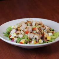 Chopped Drafthouse Salad · Grilled chicken breast, applewood smoked bacon, crumbled blue cheese,vine-ripened tomato, ha...