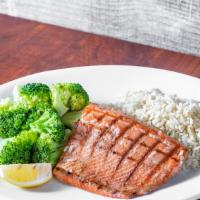 Grilled Salmon · 8oz filet,  rich and flavorful. Includes choice of two sides.