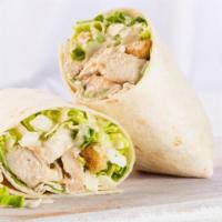 Chicken Caesar Wrap · Grilled chicken, Parmesan, romaine, housemade croutons & Caesar dressing. 660 cal per person