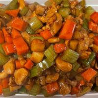 S 4. Chicken With Cashew Nuts · Diced chicken sauteed with crispy cashew nuts, celery, carrot, water chestnuts, in brown sau...