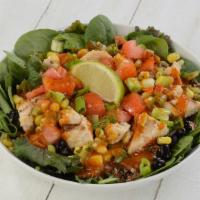 Latin Citrus Bowl · Gluten free. Chicken, spinach, baby kale, red organic quinoa, brown rice, black beans, corn ...