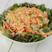 Sesame Thai Bowl · Chicken, spinach, baby kale, red organic quinoa, brown rice, Napa cabbage, carrots, scallion...